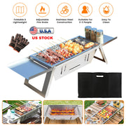 3 In 1 Foldable Charcoal Grill Fire Pit Slow Cooker 2-3 People Portable Camping Grill Stainless Steel BBQ Grill for Camping Tailgating Yard