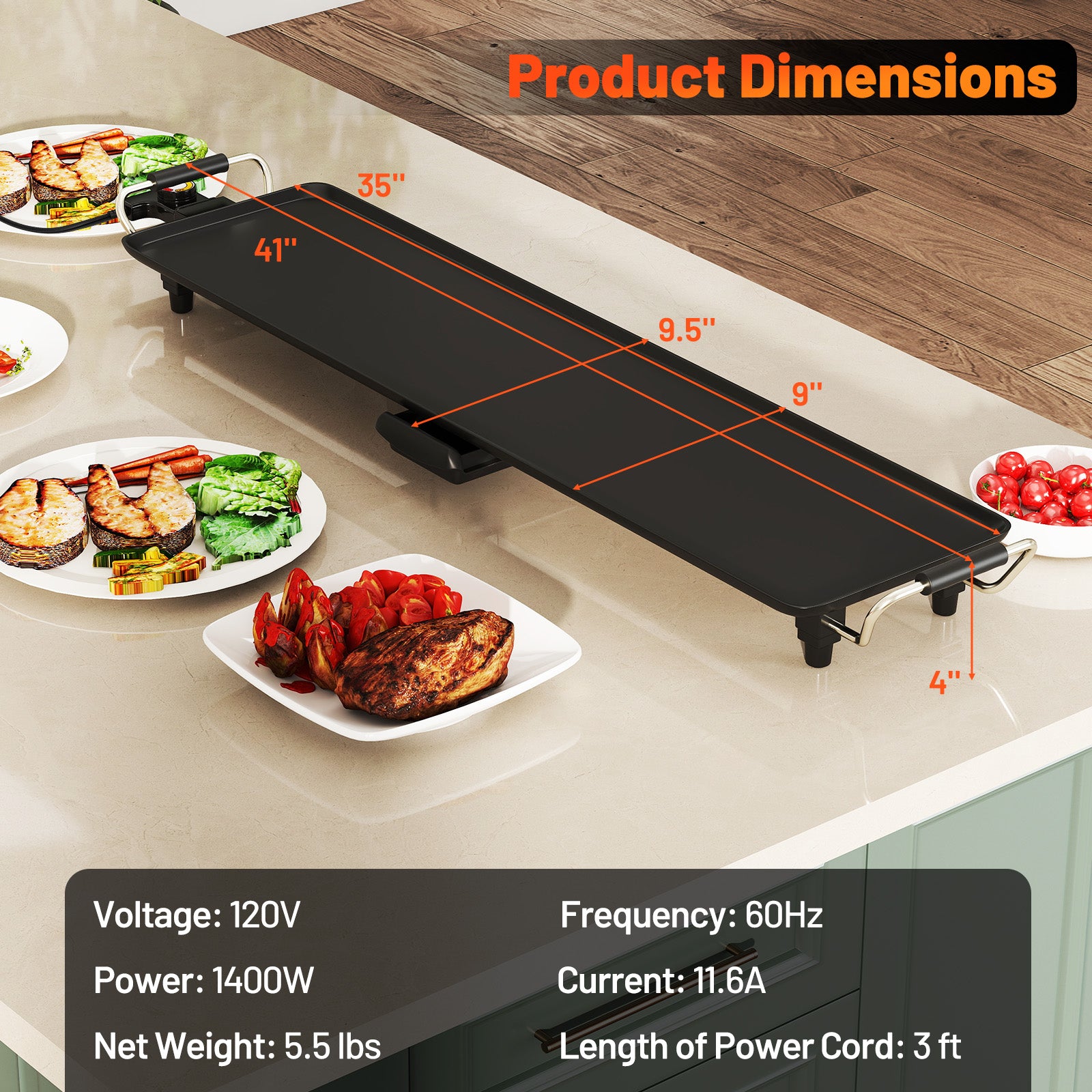 35 Inch Large Electric Griddle Nonstick BBQ Grill with Adjustable Temperature-M - M