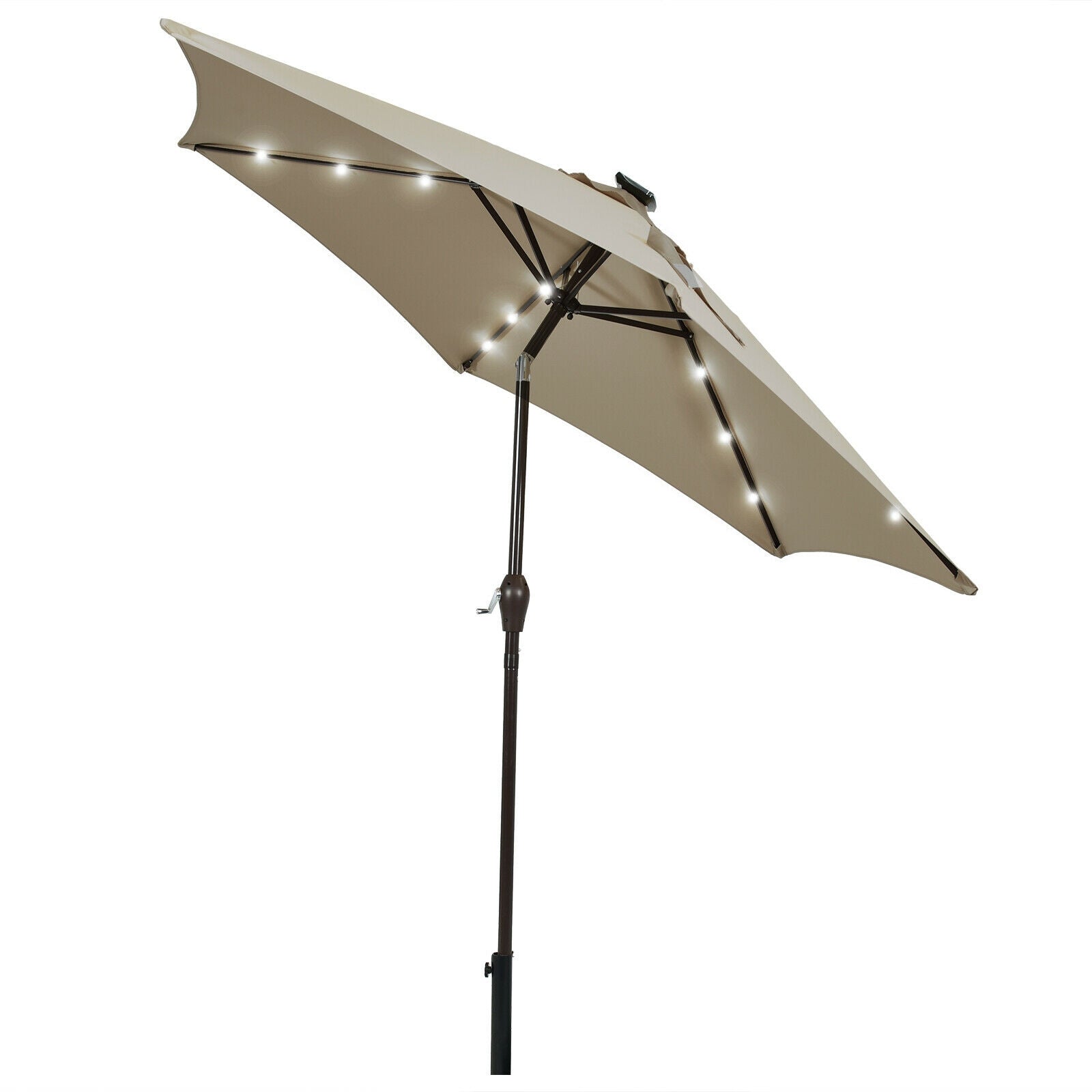 9 Feet Solar LED Lighted Patio Market Umbrella Tilt Adjustment Crank Lift-Orange - Tan