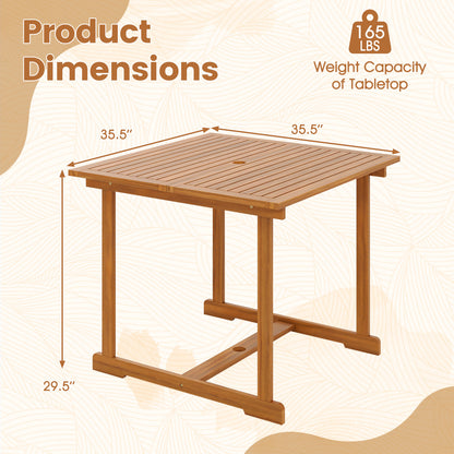 35.5" Acacia Wood Outdoor Dining Table with Umbrella Hole