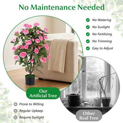 35.5" Artificial Rose Tree with Blooming Flowers in Pot