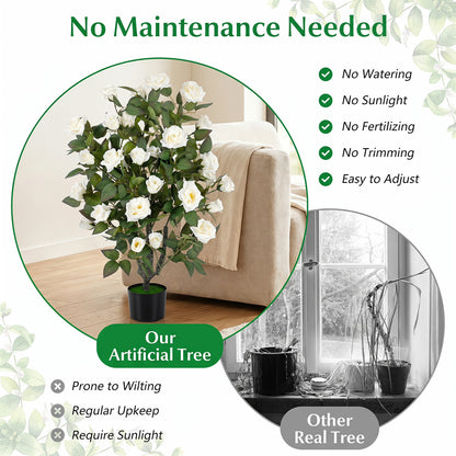 35.5" Artificial Rose Tree with Blooming Flowers in Pot