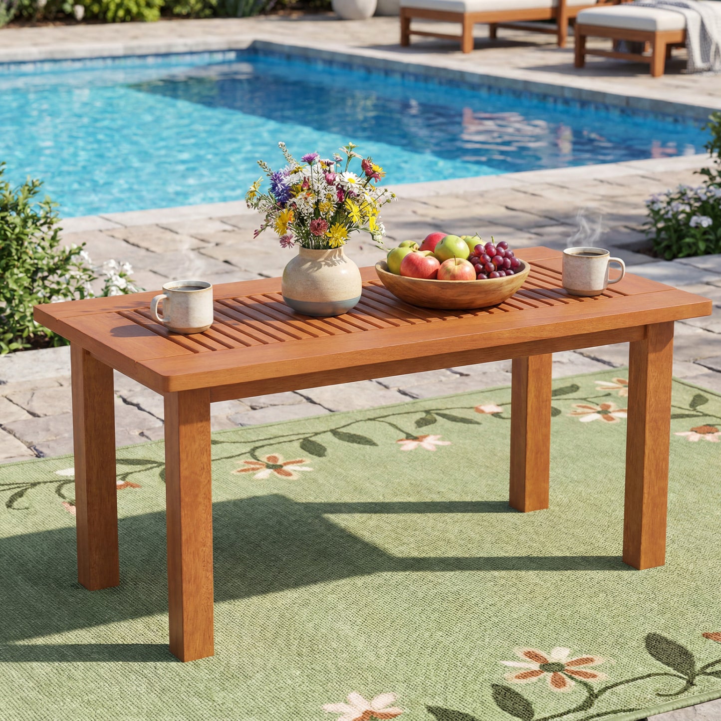 Rectangular Outdoor Coffee Table with Slatted Hardwood Top