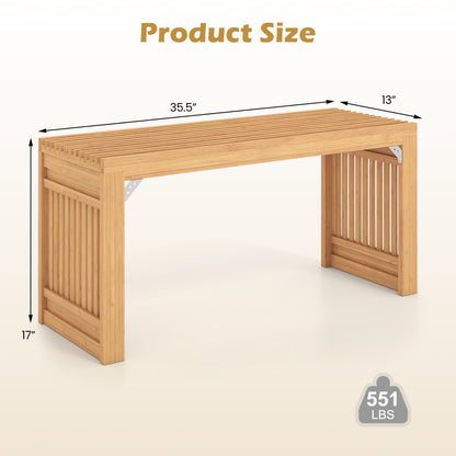 35.5" Indoor Bamboo Bench with Solid Widened Legs and Slatted Design for Entryway-Natural