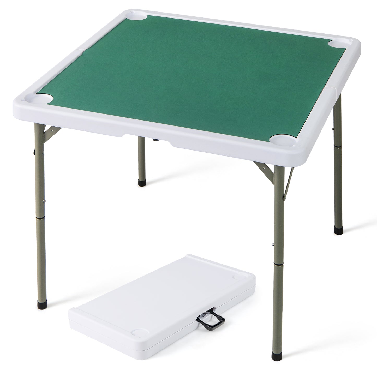 35 Inch 4 Player Game Card Folding Mahjong Table with Cup Holders-Green - Green