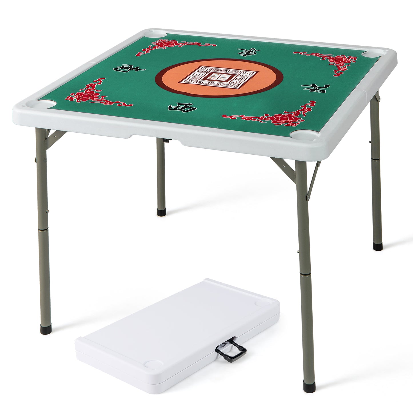 35 Inch 4 Player Game Card Folding Mahjong Table with Cup Holders-Green - Light Green