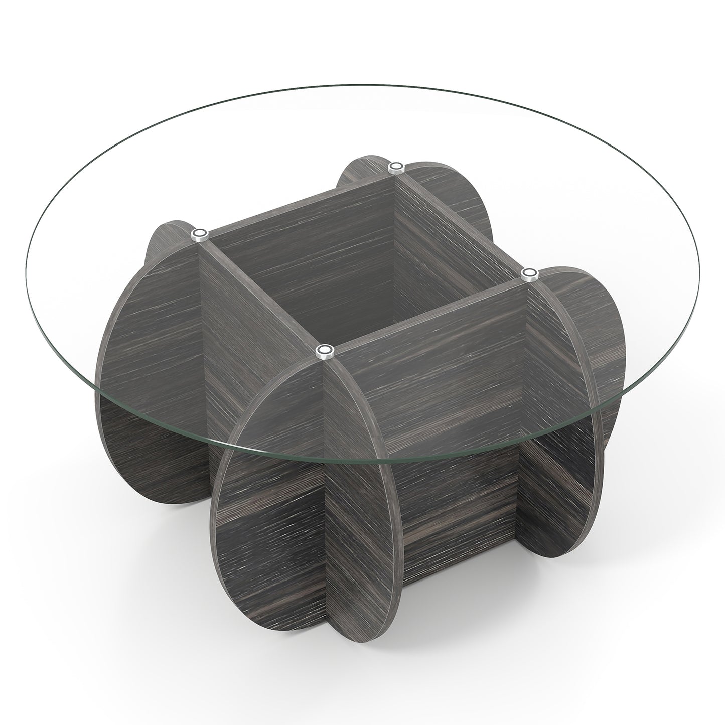 35" Round Coffee Table Unique Circle Center Table with Tempered Glass Top and Solid Wood Base-Black