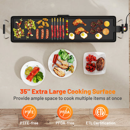 35 Inch Extra Large Electric Griddle with Adjustable Temperature Thermostats and Drip Tray
