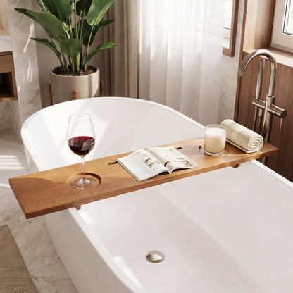 Bamboo Bathtub Caddy Tray with Adjustable Legs and Tablet Holder