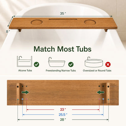 Bamboo Bathtub Caddy Tray with Adjustable Legs and Tablet Holder