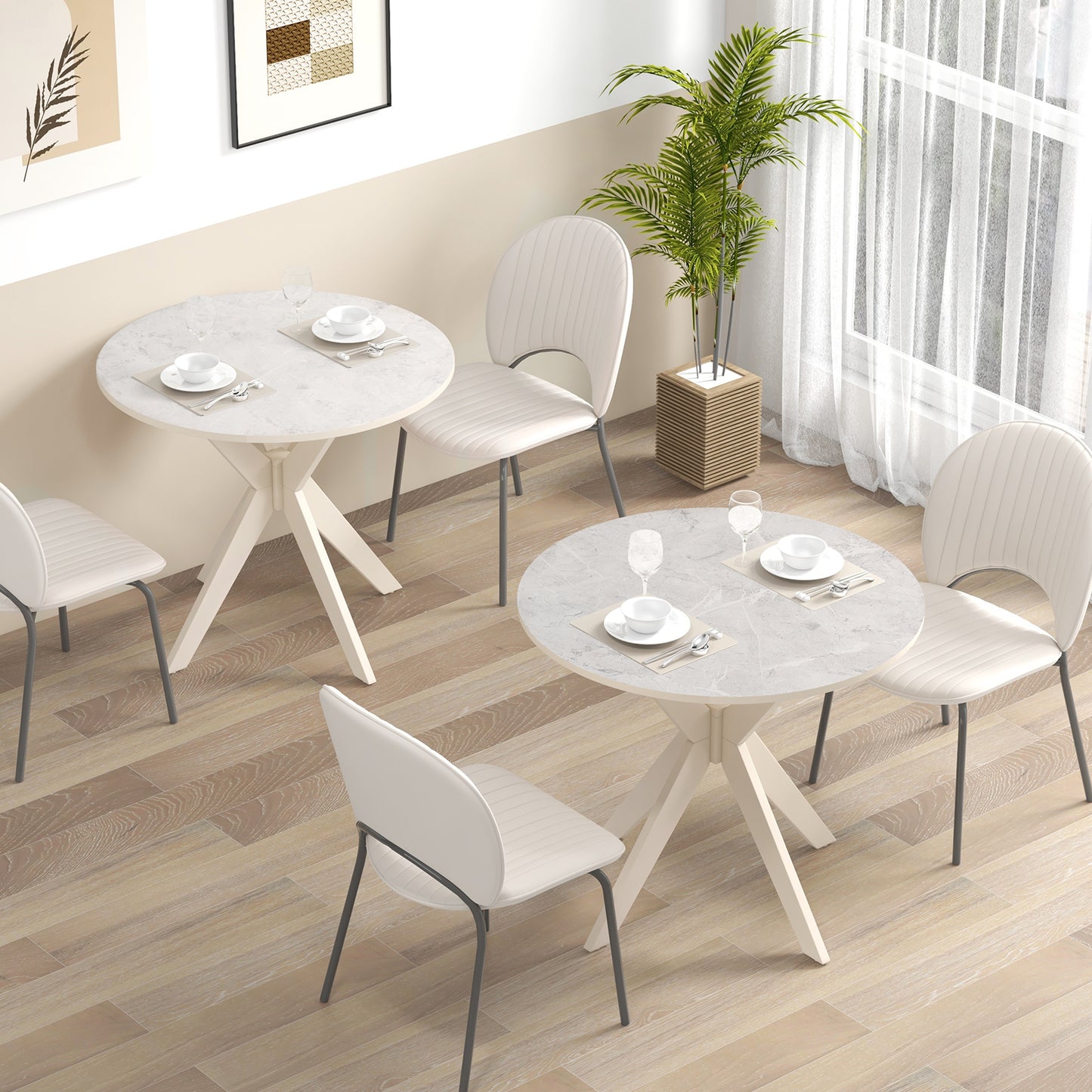 36-Inch Mid Century Modern Kitchen Table with Faux Marble Tabletop and Solid Rubber Wood Legs