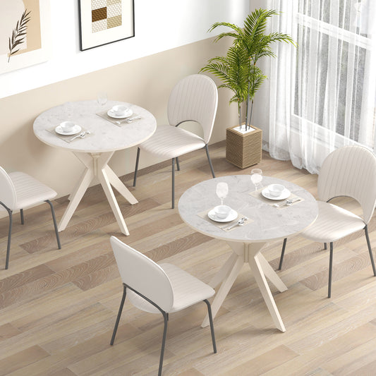 36-Inch Mid Century Modern Kitchen Table with Faux Marble Tabletop and Solid Rubber Wood Legs