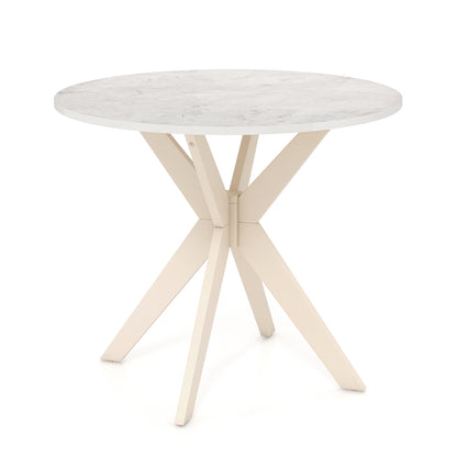 36-Inch Mid Century Modern Kitchen Table with Faux Marble Tabletop and Solid Rubber Wood Legs
