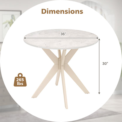 36-Inch Mid Century Modern Kitchen Table with Faux Marble Tabletop and Solid Rubber Wood Legs