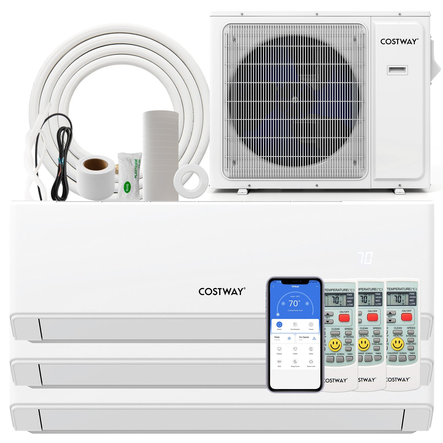 36000 BTU 3 Zone 23 SEER2 Mini Split Air Conditioner Wifi Enabled with Heat Pump-9K + 18K + 18K
