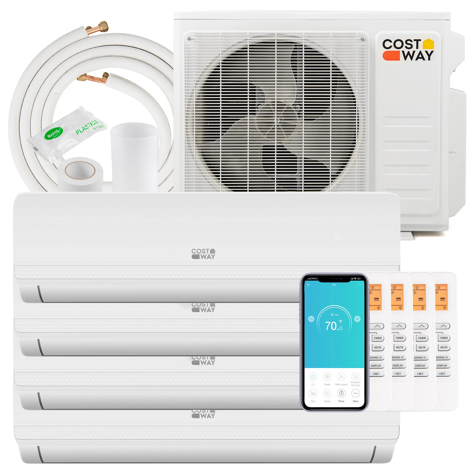 36000 BTU 4 Zone 19 SEER2 Mini Split AC with Heat Pump-9K + 9K + 9K + 9K