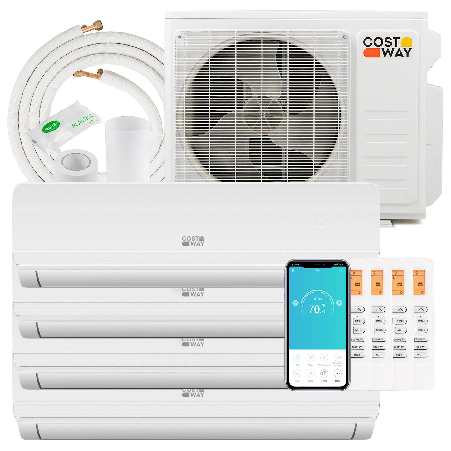 36000 BTU 4 Zone 19 SEER2 Mini Split AC with Heat Pump-9K + 9K + 12K + 18K