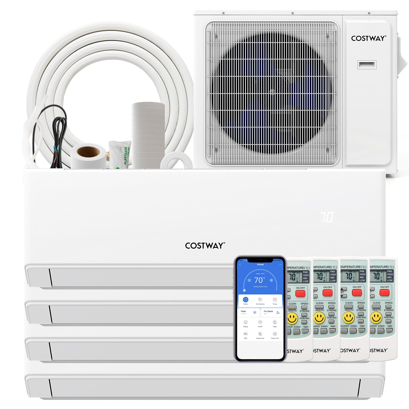 36000 BTU 4 Zone 23 SEER2 Mini Split Air Conditioner Wifi Enabled with Heat Pump-7K + 7K + 7K + 18K
