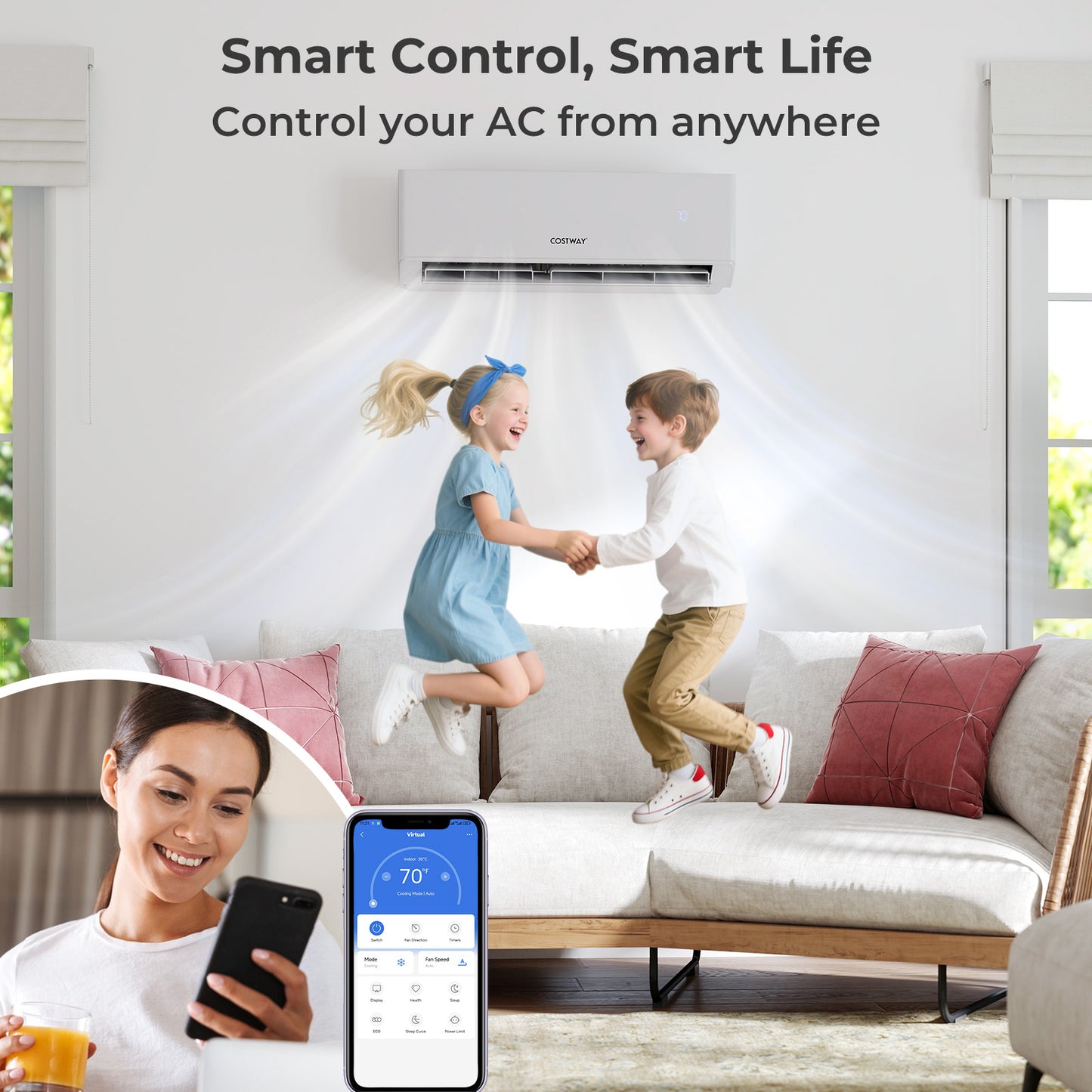 36000 BTU 4 Zone 23 SEER2 Mini Split Air Conditioner Wifi Enabled with Heat Pump-7K + 7K + 9K + 9K