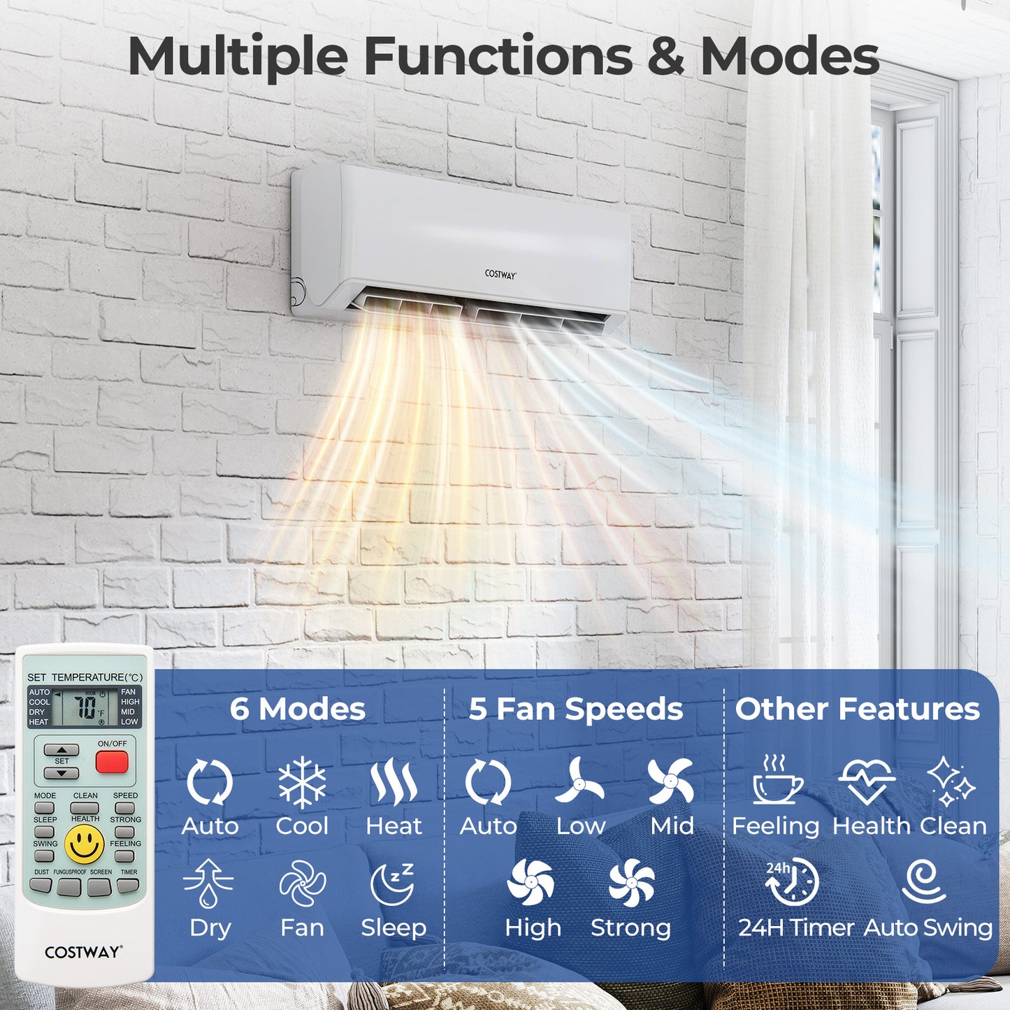 36000 BTU 4 Zone 23 SEER2 Mini Split Air Conditioner Wifi Enabled with Heat Pump-7K + 7K + 12K + 12K