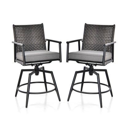 360 Degree Swivel Bar Stool Set of 2 with Metal Frame and PE Rattan Backrest-Black