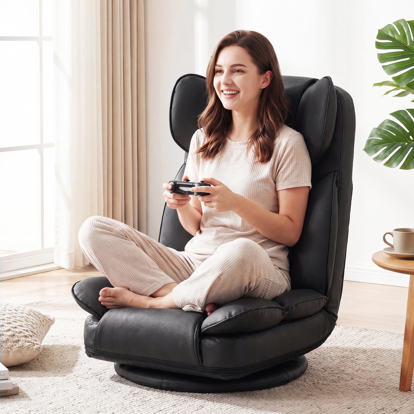 360 Degree Swivel Floor Gaming Chair with 6-Position Adjustable Backrest and Sponge Filling