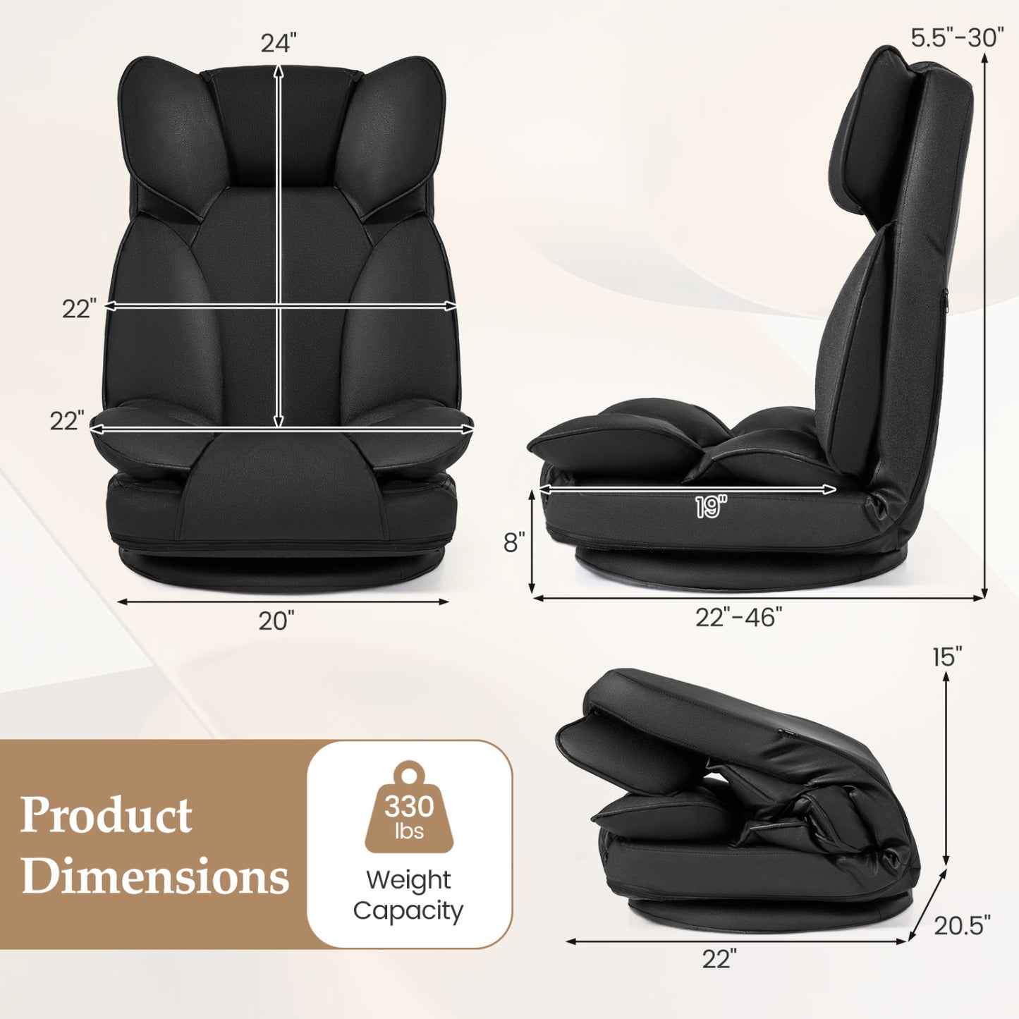 360 Degree Swivel Floor Gaming Chair with 6-Position Adjustable Backrest and Sponge Filling