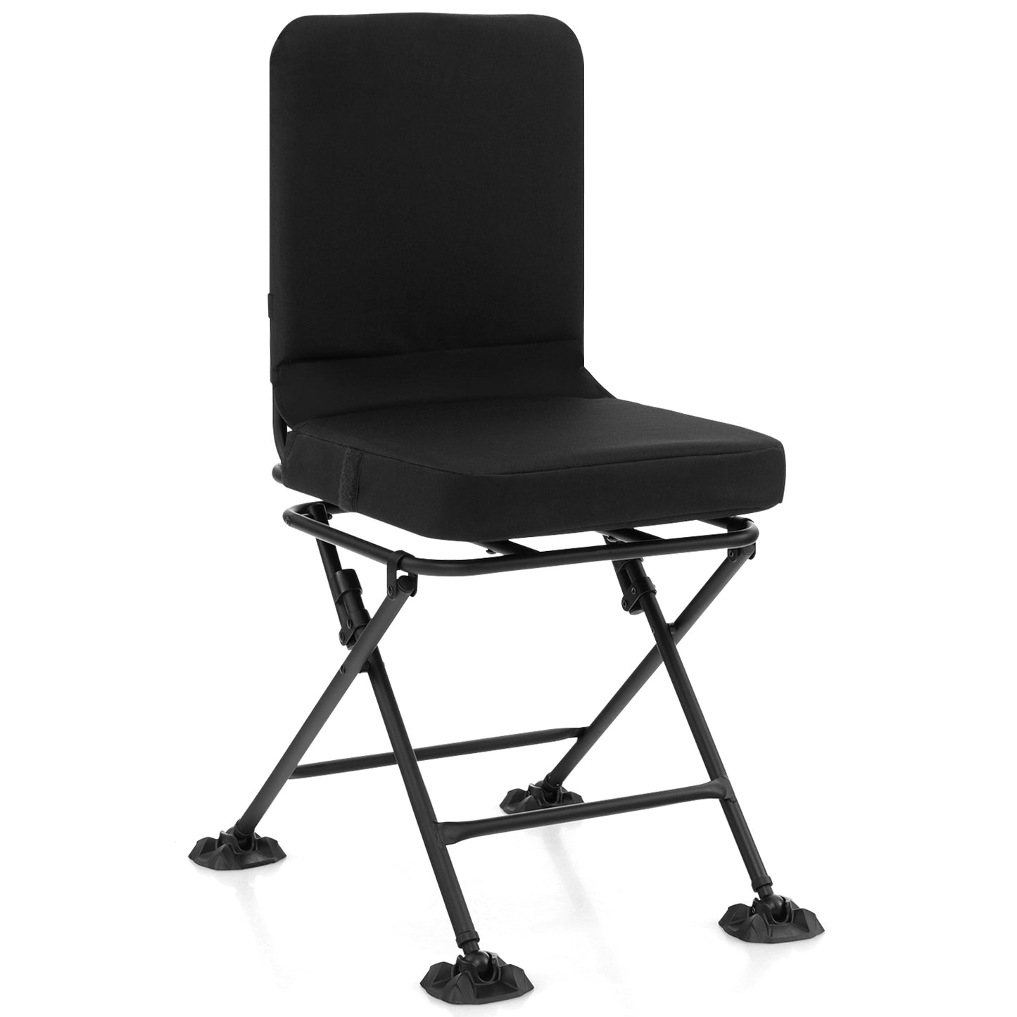 Swivel Folding Chair with Backrest and Padded Cushion-Black - Black