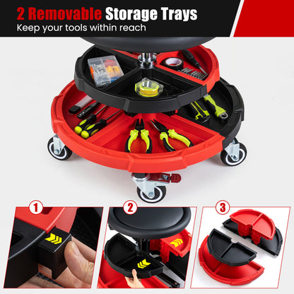 Rolling Mechanic Stool with Adjustable Height & Tool Trays