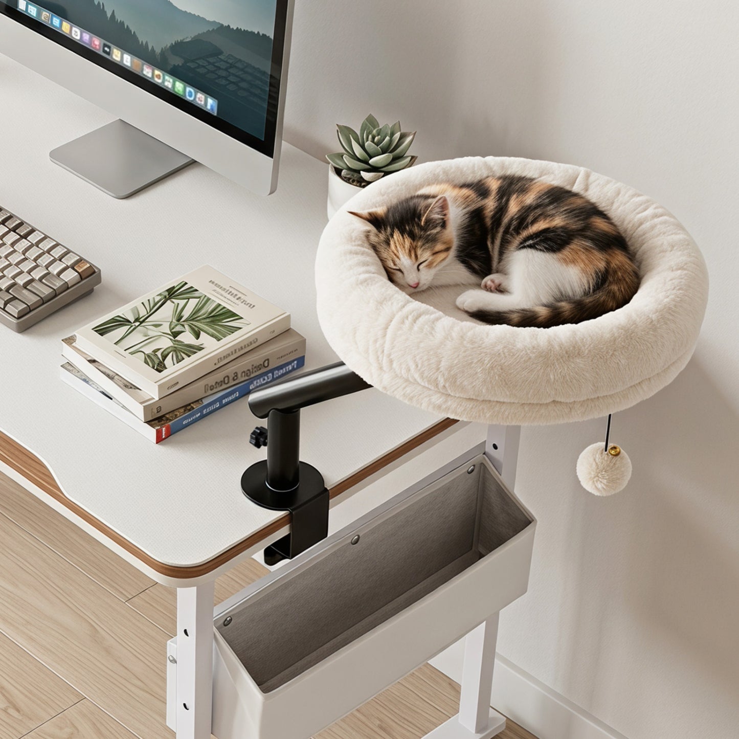 Cat Desk Bed with 360° Rotating Perch and Clamp Mount
