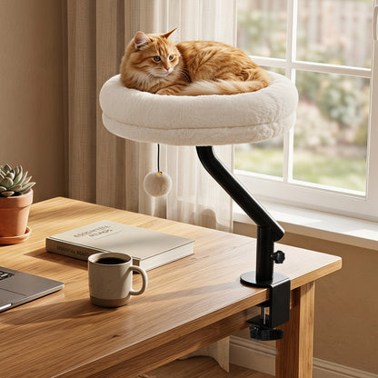 Cat Desk Bed with 360° Rotating Perch and Clamp Mount