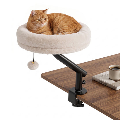 Cat Desk Bed with 360° Rotating Perch and Clamp Mount