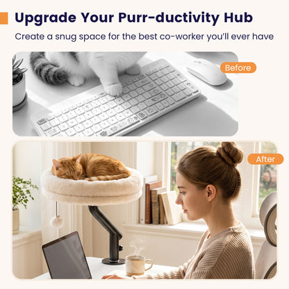 Cat Desk Bed with 360° Rotating Perch and Clamp Mount