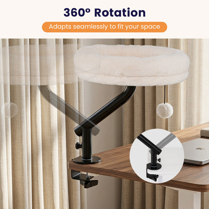Cat Desk Bed with 360° Rotating Perch and Clamp Mount