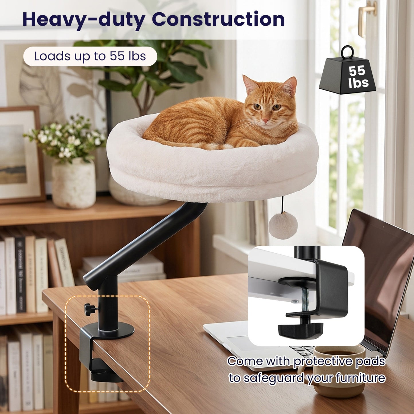 Cat Desk Bed with 360° Rotating Perch and Clamp Mount