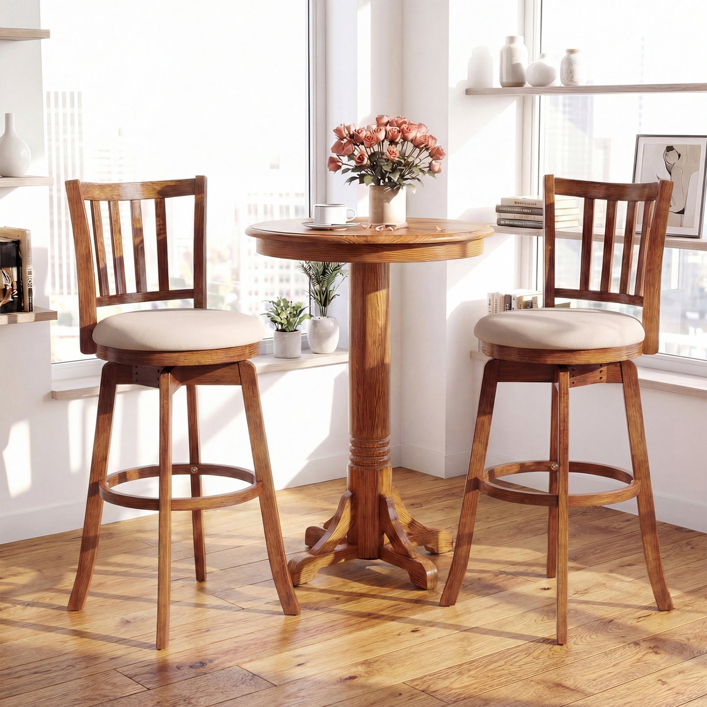 360¬∞ Rotating Counter Height Chairs Set of 4 with Backrest and Upholstered Seat-29 inches