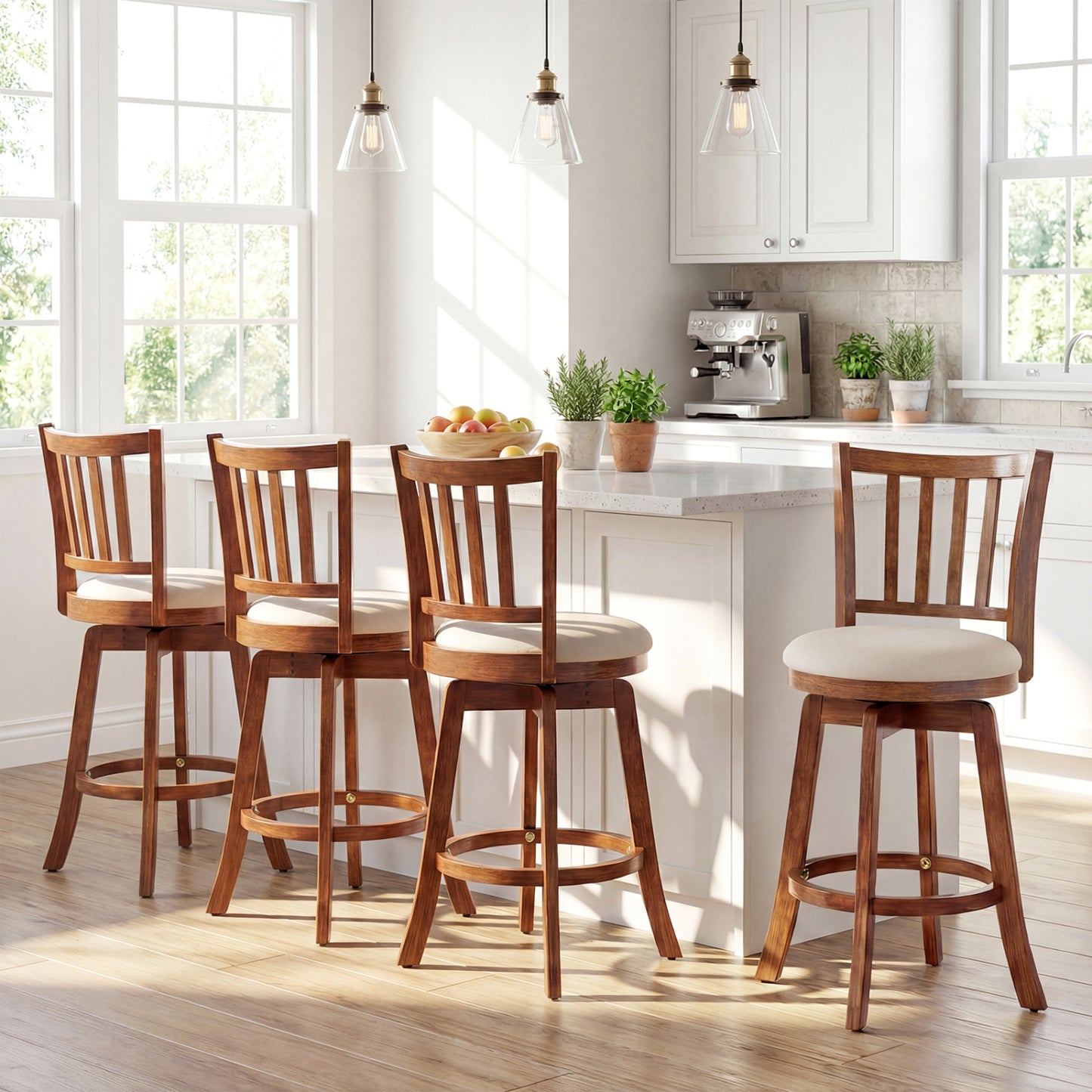 360¬∞ Rotating Counter Height Chairs Set of 2 with Upholstered Seat and Backrest-24 inches