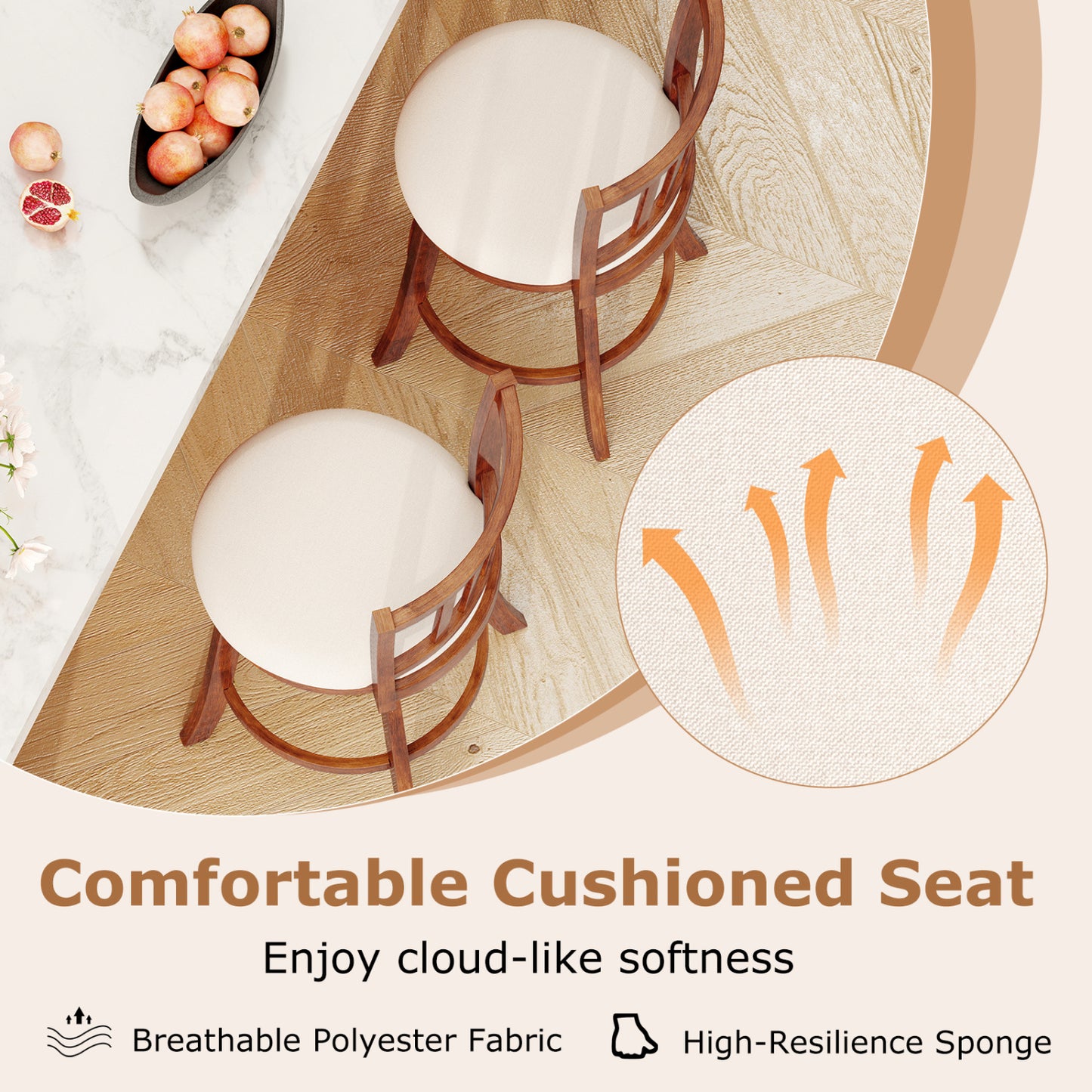 360¬∞ Rotating Counter Height Chairs Set of 2 with Upholstered Seat and Backrest-24 inches