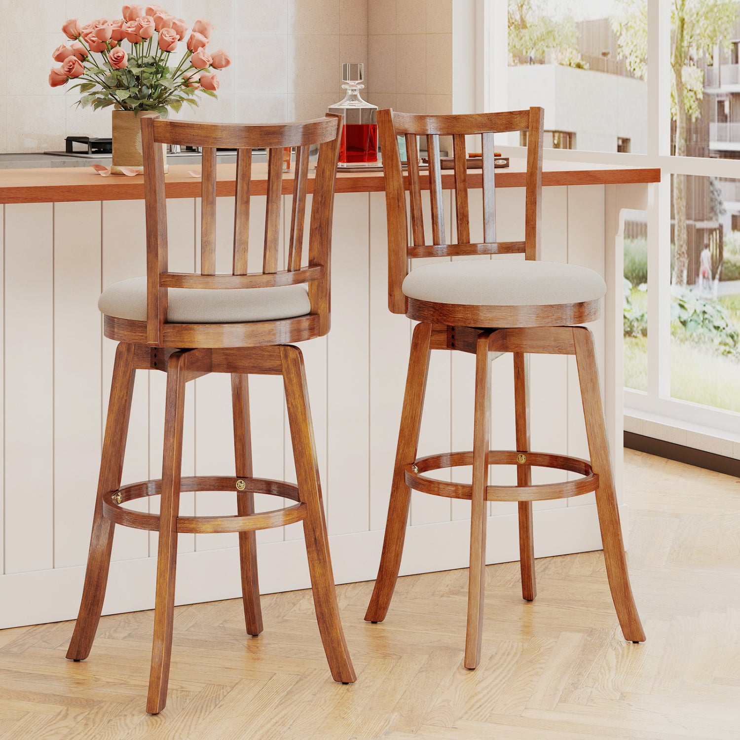 360¬∞ Rotating Counter Height Chairs Set of 2 with Upholstered Seat and Backrest-29 inches