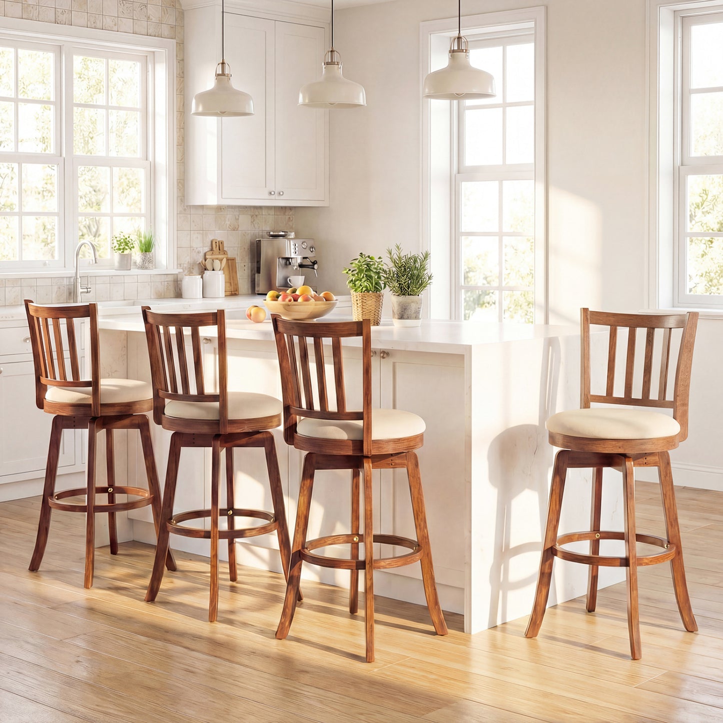 360¬∞ Rotating Counter Height Chairs Set of 2 with Upholstered Seat and Backrest-29 inches
