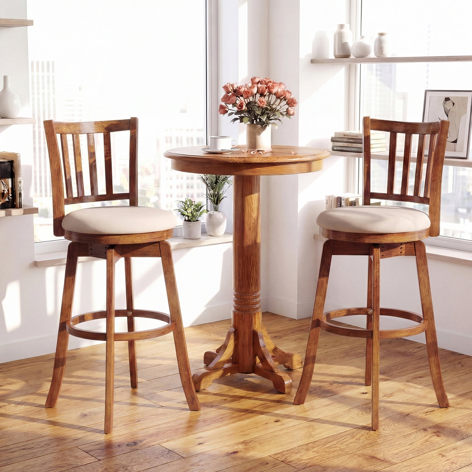 360¬∞ Rotating Counter Height Chairs Set of 2 with Upholstered Seat and Backrest-29 inches