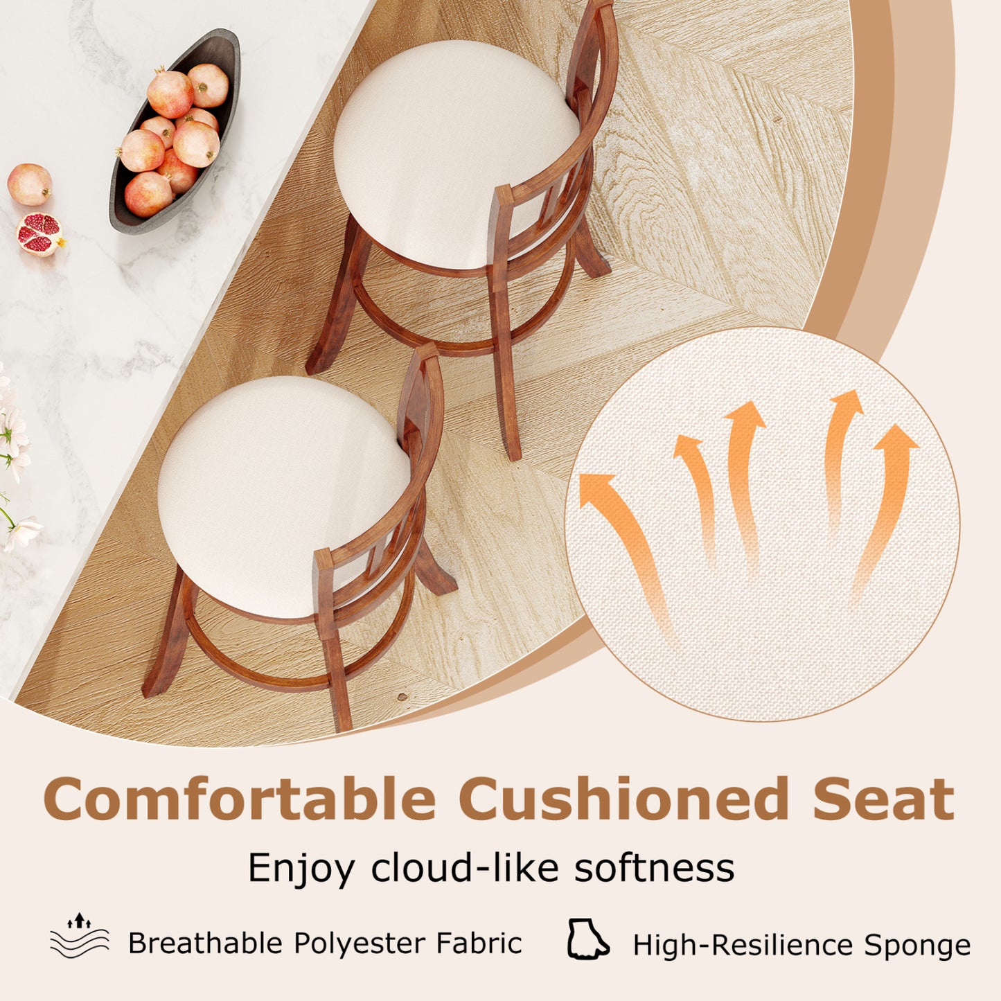 360¬∞ Rotating Counter Height Chairs Set of 2 with Upholstered Seat and Backrest-29 inches