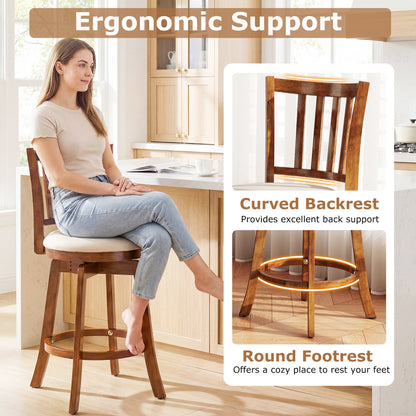 360¬∞ Rotating Counter Height Chairs Set of 4 with Backrest and Upholstered Seat-24 inches