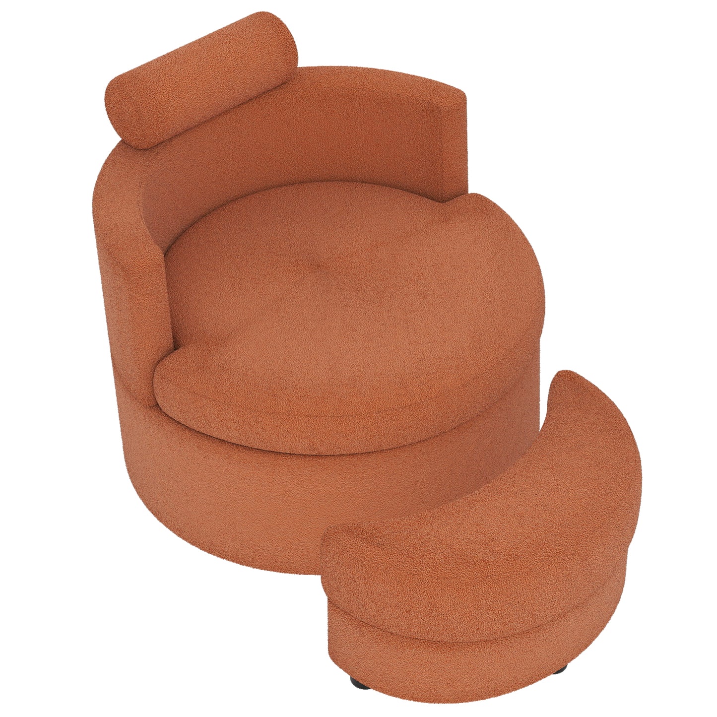 360¬∞ Swivel Accent Chair with Half Moon Storage Ottoman-Light Brown
