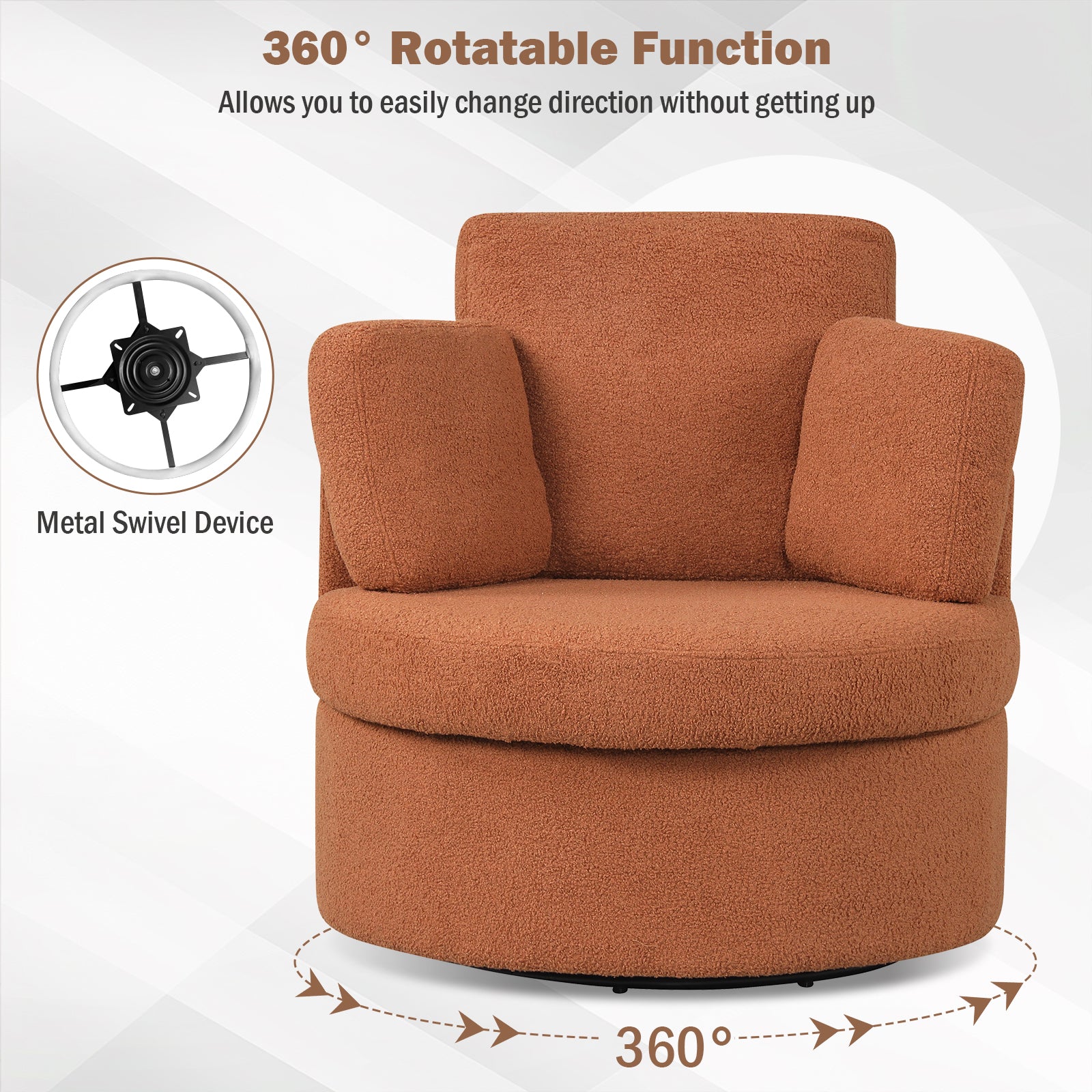 360¬∞ Swivel Accent Chair with Half Moon Storage Ottoman-Light Brown