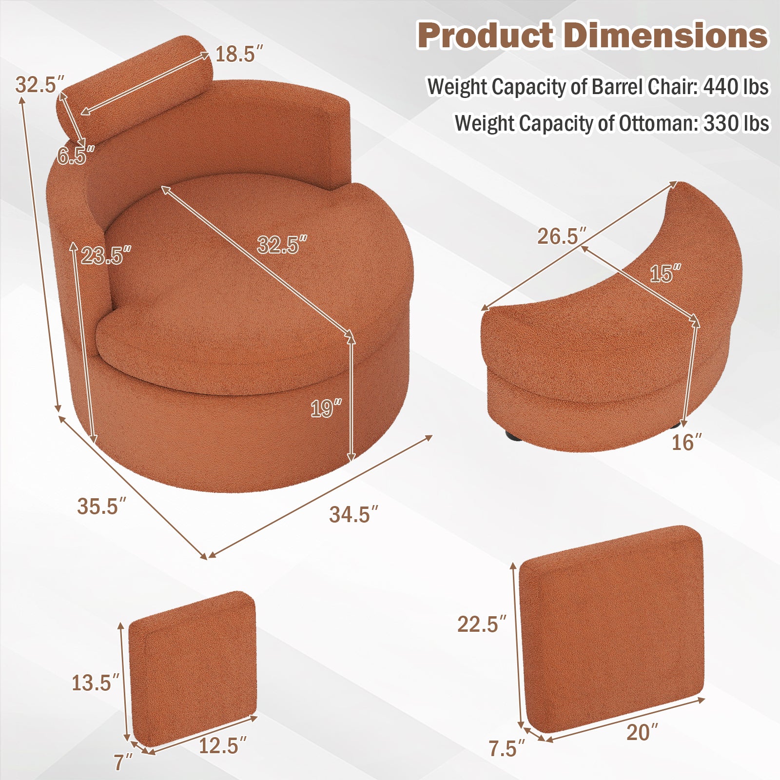 360¬∞ Swivel Accent Chair with Half Moon Storage Ottoman-Light Brown