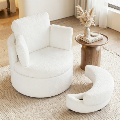 360¬∞ Swivel Accent Chair with Half Moon Storage Ottoman-White