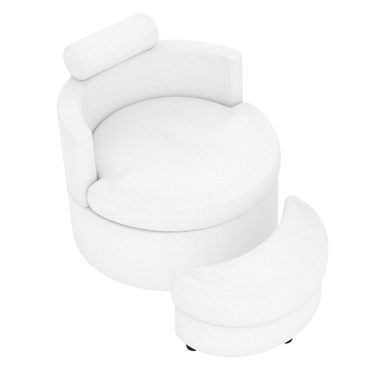 360¬∞ Swivel Accent Chair with Half Moon Storage Ottoman-White