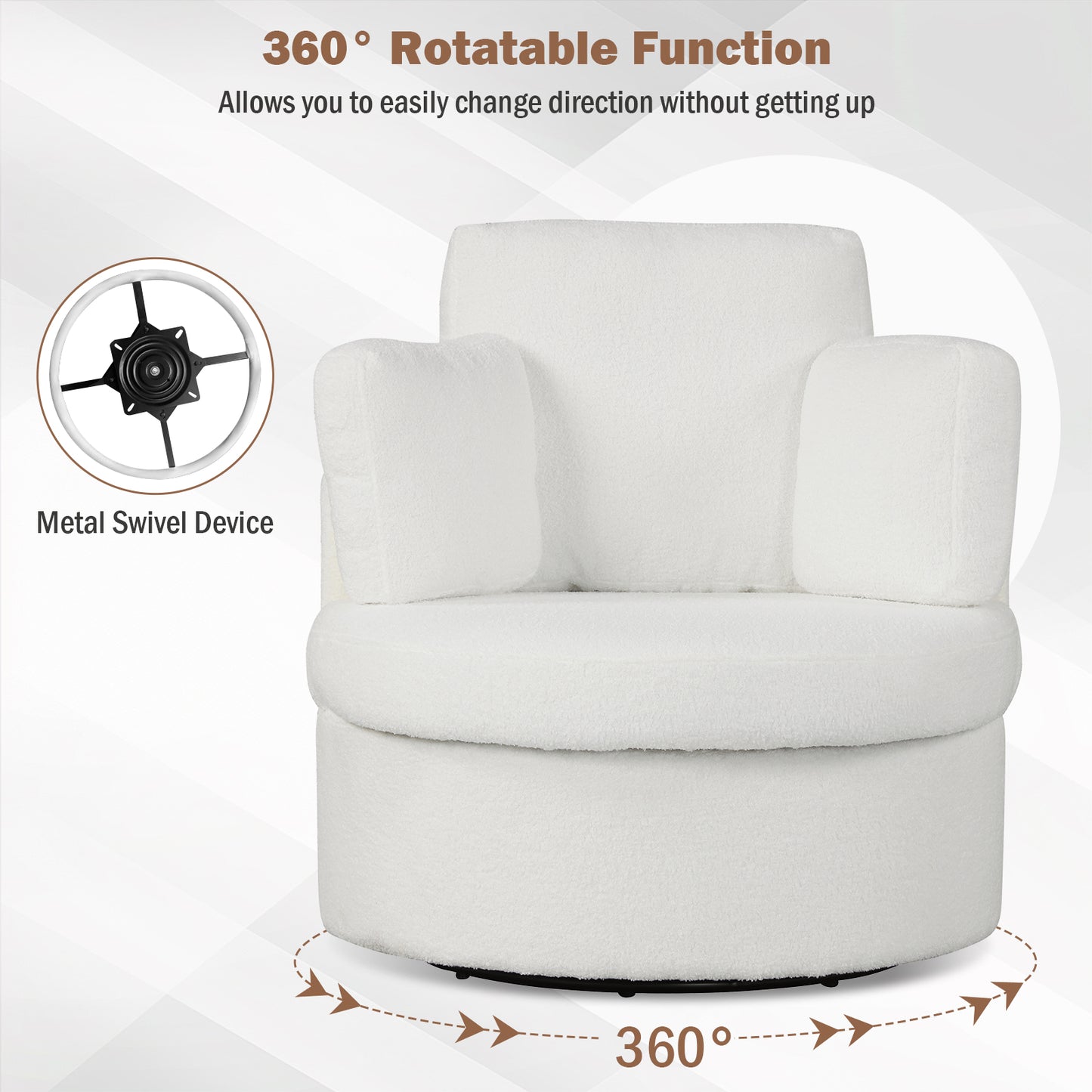 360¬∞ Swivel Accent Chair with Half Moon Storage Ottoman-White