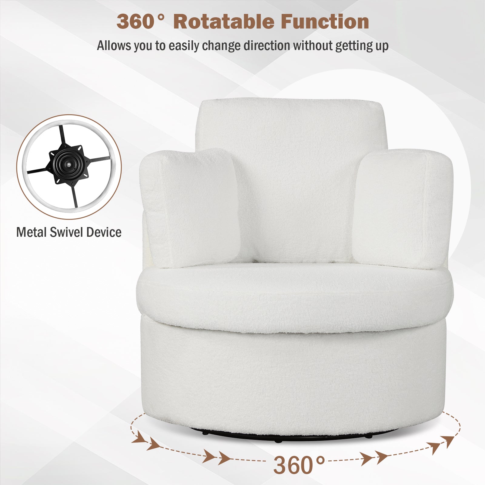 360¬∞ Swivel Accent Chair with Half Moon Storage Ottoman-White